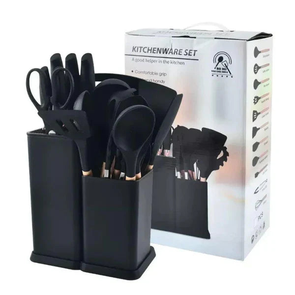Kit Utensílios de Cozinha 19 Peças Preto Deluxe Gourmet