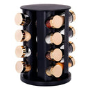 Porta Tempero Inox Redondo com 16 Frascos e Base Giratória Preto com Tampa Dourada